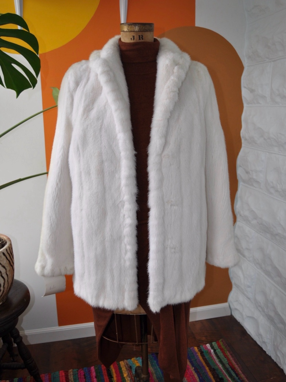 Women's White Mink Fur Pea Coat - Classic Open-Front